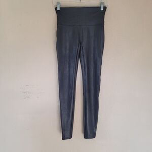 Spanx Women Black Shine Legging Sz Medium Pull On Slimming Stretchy Faux Leather